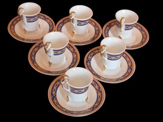 Set 6 tazzine vintage piedini dorati blu oro
