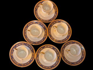Set 6 tazzine vintage piedini dorati blu oro