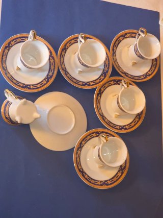 Set 6 tazzine vintage piedini dorati blu oro