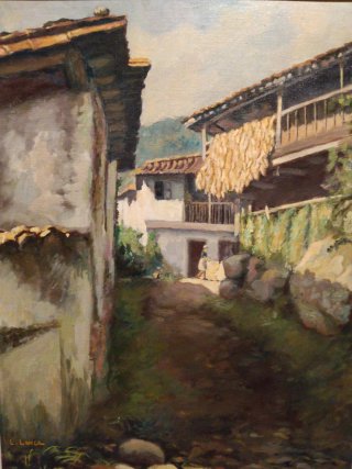 Cuadro óleo rural asturiano firmado L. Lanca