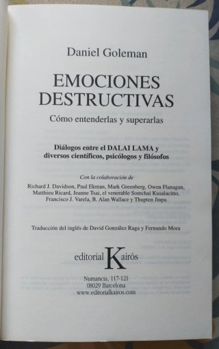 1* edición. Emociones destructivas. Daniel Goleman