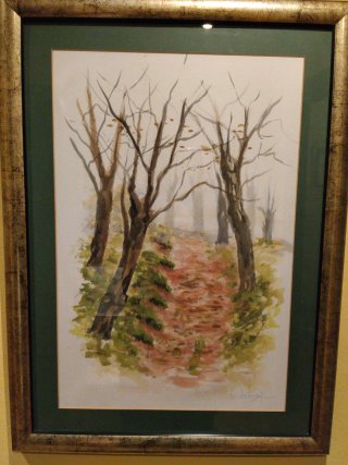 Acuarela original paisaje bosque firmada 77x57