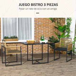 Set Mesa Cristal y 2 Sillas Ratán Plegables Cojín