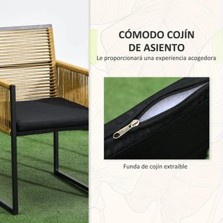 Set Mesa Cristal y 2 Sillas Ratán Plegables Cojín