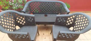 Juego 2 sillones terraza plástico gris + sofá
