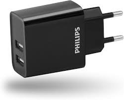 Cargador Philips 2 USB Pared Negro