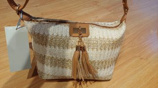 Bolso Rafia Paja Mujer Bonita Beige/Oro