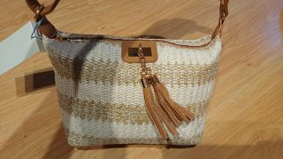 Bolso Rafia Paja Mujer Bonita Beige/Oro