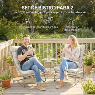 Set Jardín 3 Piezas con Cojines Sillas Gris Claro