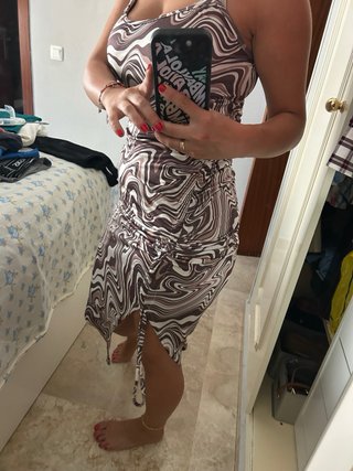 Vestido estampado marrón y blanco