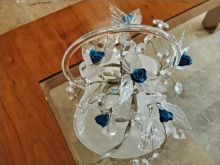 Cesto decorativo cristal y plata azul