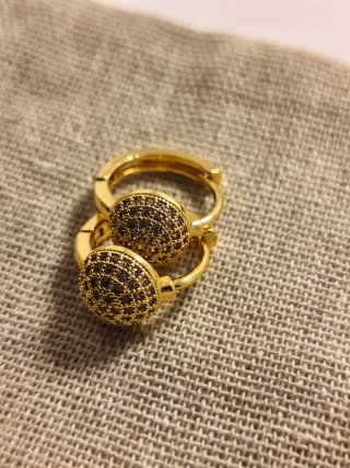 Pendientes Aro Chapados Oro 18k Circonitas Negras