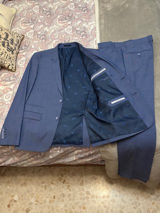 Traje de lana azul y gris