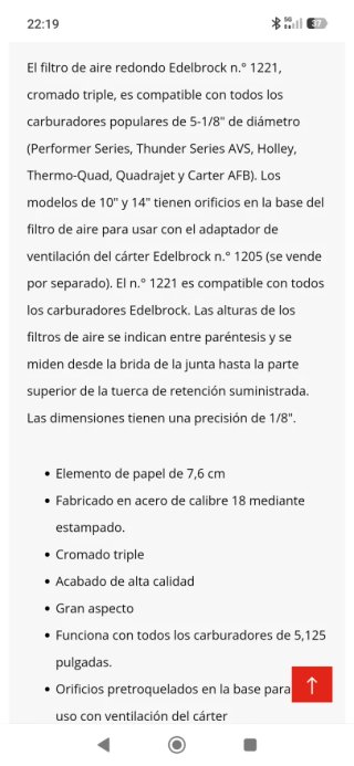 Filtro Edelbrock 1223
