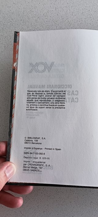 Diccionario Castellano-Catalán, Català-Castellà
