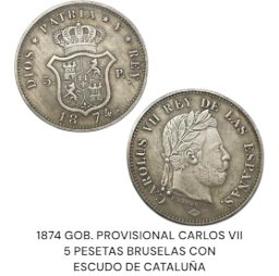 🇪🇦 1874 2 MONEDAS ANTIGUAS DE 5 PESETAS BRUSELAS