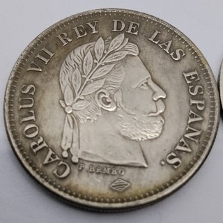🇪🇦 1874 2 MONEDAS ANTIGUAS DE 5 PESETAS BRUSELAS