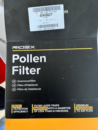 Filtro habitáculo RIDEX 42410027 VW Transporter