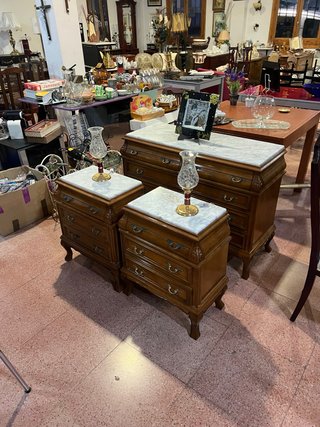 Conjunto Mesitas Noche y Cómoda Madera Mármol