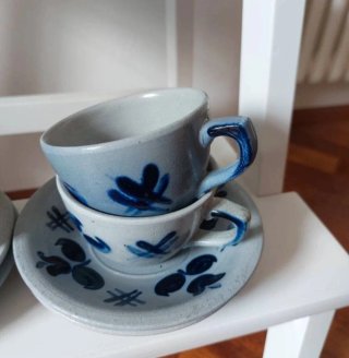 Set 6 Tazze da caffè e Piattini gres Ceramica Blu