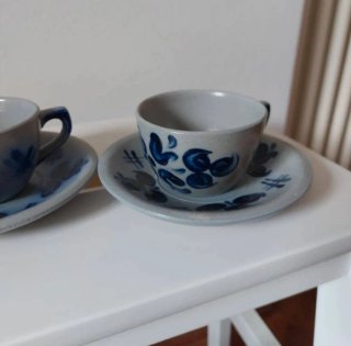Set 6 Tazze da caffè e Piattini gres Ceramica Blu