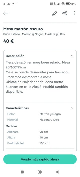 Mesa envío de comedor marrón oscuro