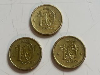 Lote 3 monedas 10kr de Suecia