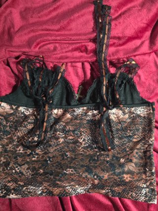 Top estilo corsé gótico encaje negro y marrón T40/