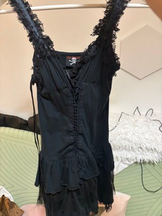 Vestido Punk Gótico Y2K XS Encaje