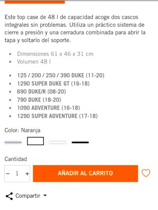 Baúl Trasero KTM Top Case junto soporte