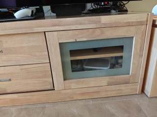 Mueble TV madera maciza con cristal