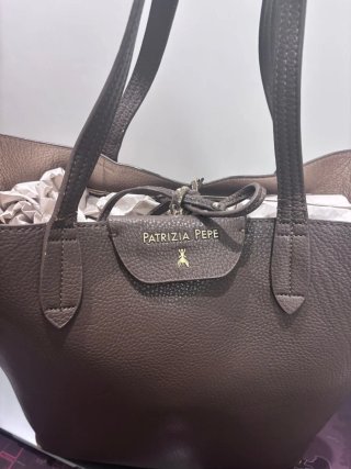 Borsa Patrizia Pepe Pelle Marrone Dettagli Oro