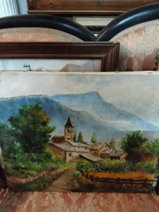 Cuadro antiguo Catedral y río