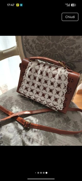 Borsa pelle uncinetto donna nuova