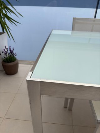 Mesa y 4 Sillas Terraza Aluminio y Cristal