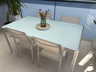 Mesa y 4 Sillas Terraza Aluminio y Cristal