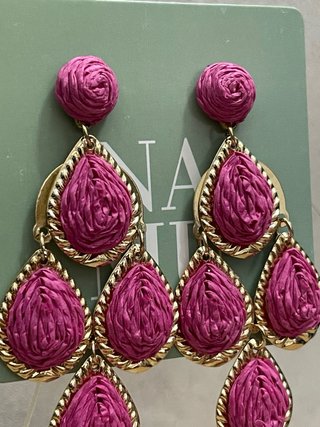 Pendientes Rafia Fucsia Boho Dorados