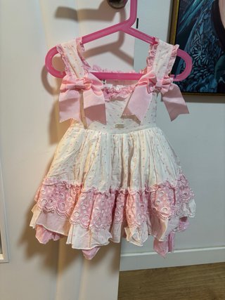Vestido de ceremonia rosa y blanco