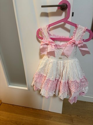 Vestido de ceremonia rosa y blanco