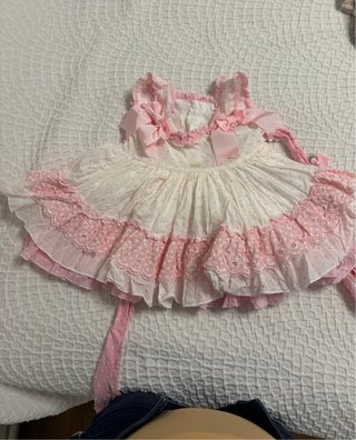 Vestido de ceremonia rosa y blanco