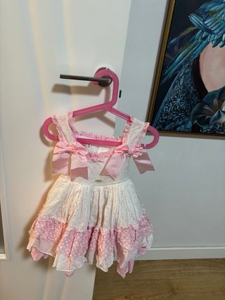 Vestido de ceremonia rosa y blanco
