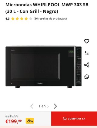 Microondas Whirlpool Negro