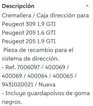 Cremallera Dirección Peugeot 205 GTI