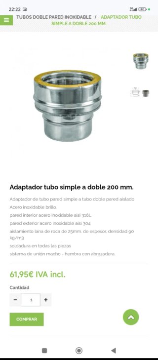 Adaptador tubo simple a doble 200mm