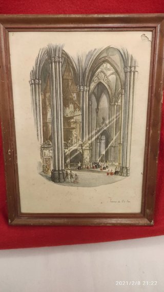 Due litografie di chiesa e presepe