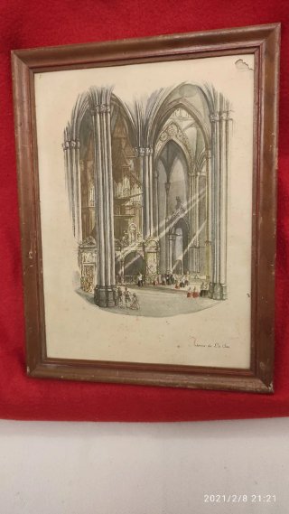 Due litografie di chiesa e presepe