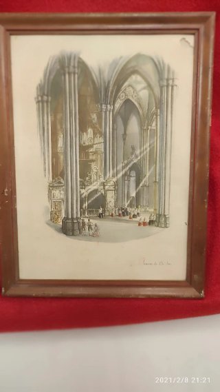 Due litografie di chiesa e presepe
