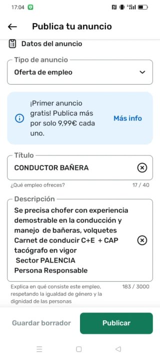 Oferta de trabajo