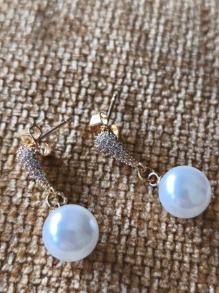 Pendientes Oro Perla y Circonitas