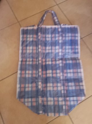 Borsa shopper a quadri, cm 40 x 46, con cerniera